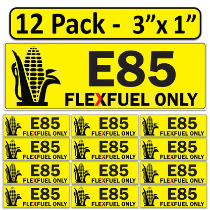 Littversions 12 Pack E85 Ethanol Flex Fuel Stickers - 3"x1" Fuel Identification Labels - Weatherproof Vinyl for Fuel Tanks, Tractors, Excavators, Construction Equipment