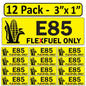 Littversions 12 Pack E85 Ethanol Flex Fuel Stickers - 3"x1" Fuel Identification Labels - Weatherproof Vinyl for Fuel Tanks, Tractors, Excavators, Construction Equipment