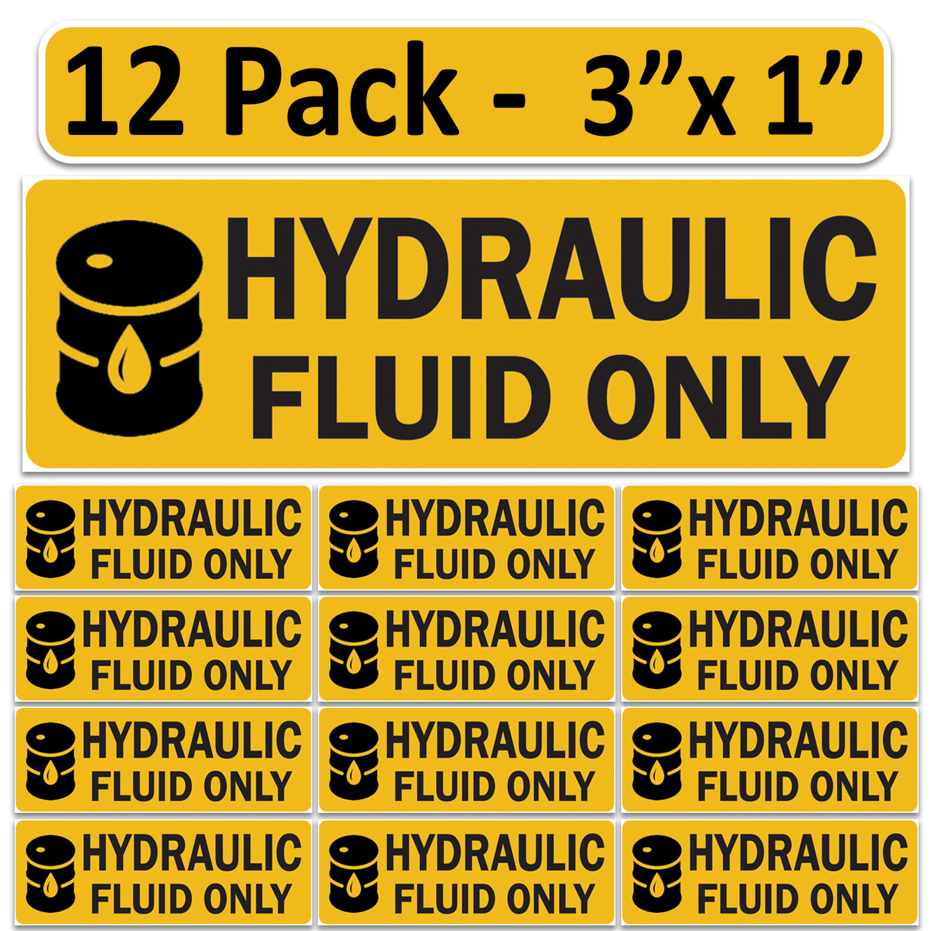 Littversions 12 Pack Hydraulic Fuel Only Stickers - 3"x1" Fuel Identification Labels - Weatherproof, UV-Resistant Vinyl for Fuel Tanks, Tractors, Excavators, Construction Equipment