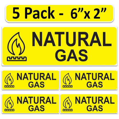 Littversions 5 Pack Natural Gas Stickers - 6"x2" Fuel Identification Labels - Weatherproof Vinyl for Fuel Tanks, Tractors, Excavators, Construction Equipment