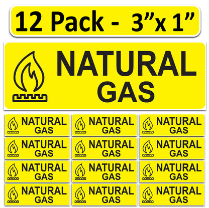 Littversions 12 Pack Natural Gas Stickers - 3"x1" Fuel Identification Labels - Weatherproof Vinyl for Fuel Tanks, Tractors, Excavators, Construction Equipment