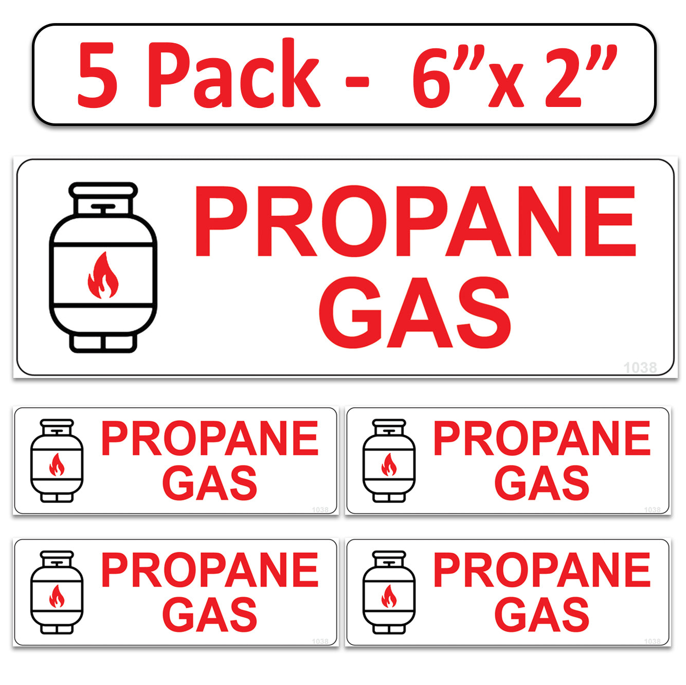 Littversions 5 Pack Propane Gas Stickers - 6"x2" Fuel Identification Labels - Weatherproof, UV-Resistant Vinyl for Fuel Tanks, Tractors, Excavators, Construction Equipment