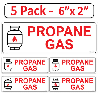 Littversions 5 Pack Propane Gas Stickers - 6"x2" Fuel Identification Labels - Weatherproof, UV-Resistant Vinyl for Fuel Tanks, Tractors, Excavators, Construction Equipment