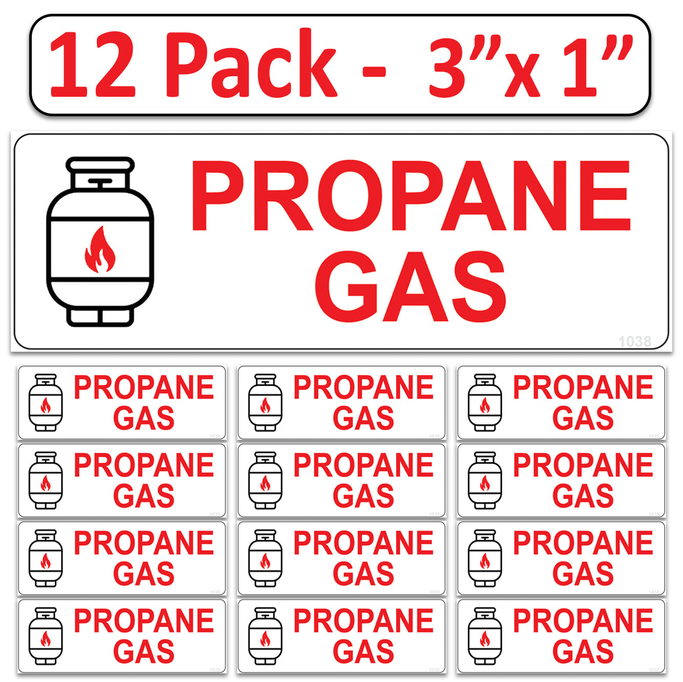 Littversions 12 Pack Propane Gas Stickers - 3"x1" Fuel Identification Labels - Weatherproof, UV-Resistant Vinyl for Fuel Tanks, Tractors, Excavators, Construction Equipment
