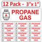 Littversions 12 Pack Propane Gas Stickers - 3"x1" Fuel Identification Labels - Weatherproof, UV-Resistant Vinyl for Fuel Tanks, Tractors, Excavators, Construction Equipment