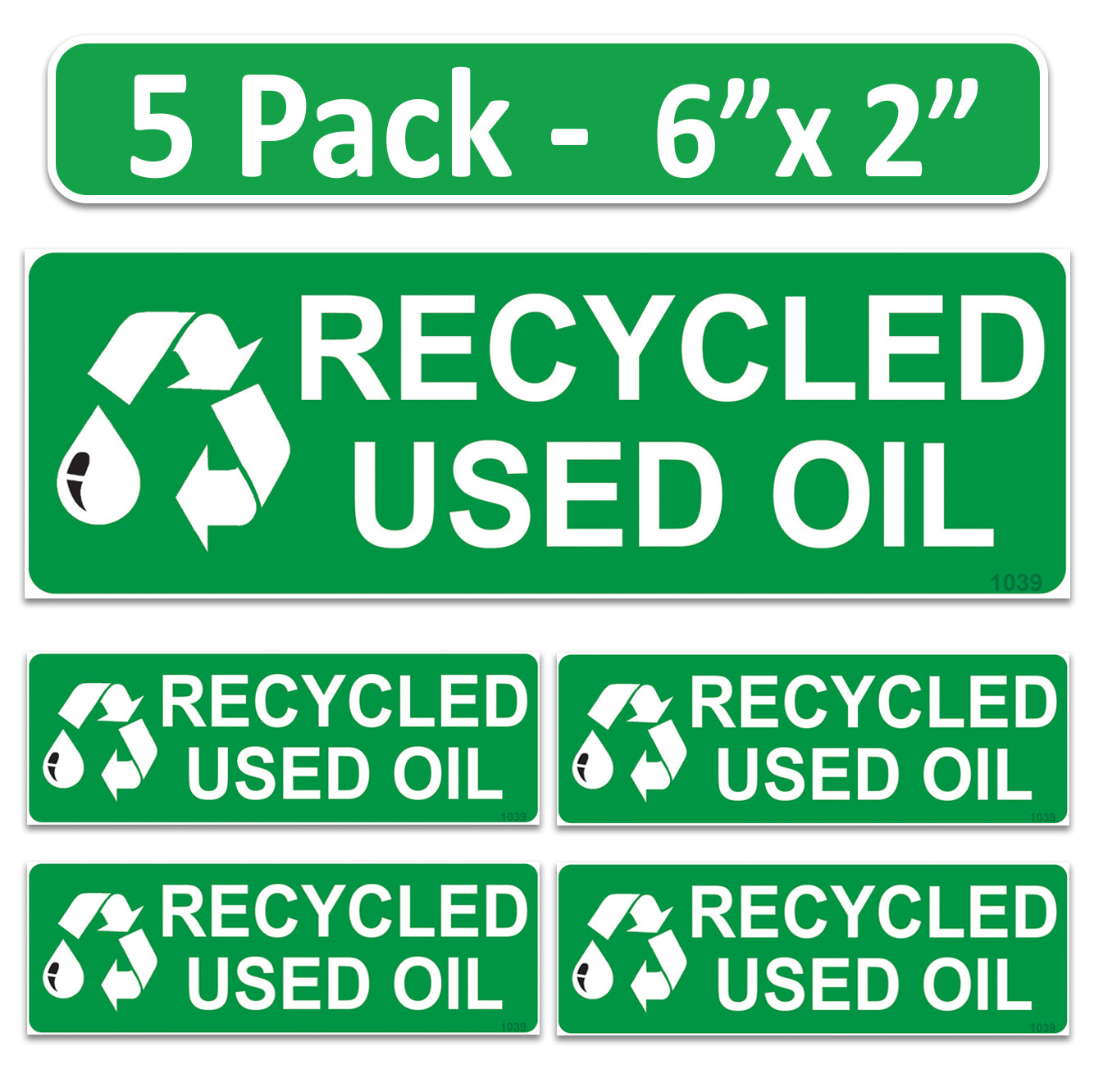 Littversions 5 Pack Recycled Used Oil Stickers - 6"x2" Fuel Identification Labels - Weatherproof  Vinyl for Fuel Tanks, Tractors, Excavators, Construction Equipment