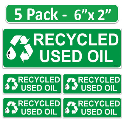 Littversions 5 Pack Recycled Used Oil Stickers - 6"x2" Fuel Identification Labels - Weatherproof  Vinyl for Fuel Tanks, Tractors, Excavators, Construction Equipment