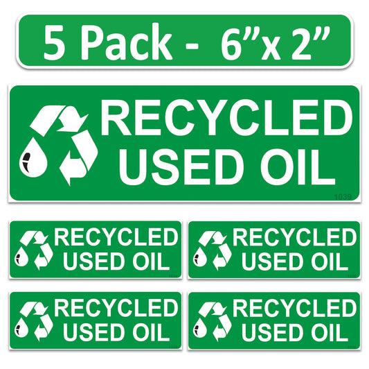 Littversions 5 Pack Recycled Used Oil Stickers - 6"x2" Fuel Identification Labels - Weatherproof  Vinyl for Fuel Tanks, Tractors, Excavators, Construction Equipment