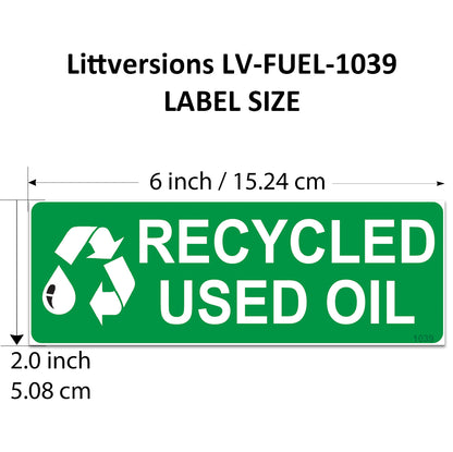 Littversions 5 Pack Recycled Used Oil Stickers - 6"x2" Fuel Identification Labels - Weatherproof  Vinyl for Fuel Tanks, Tractors, Excavators, Construction Equipment