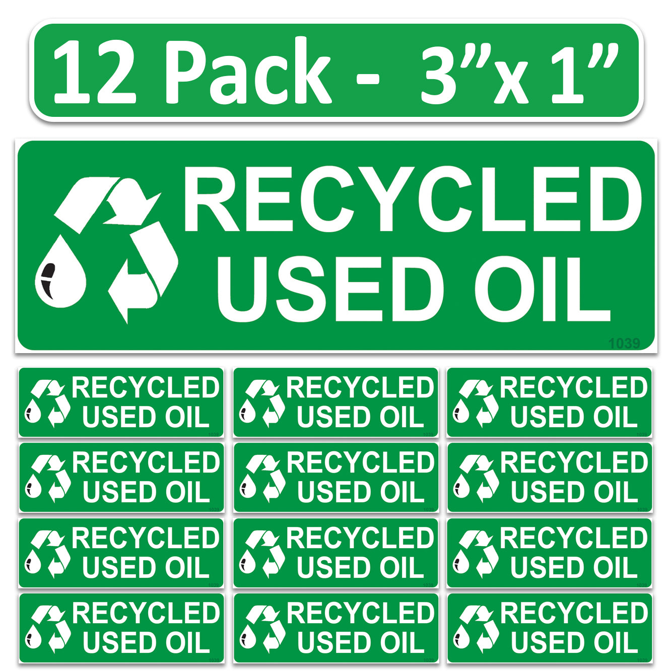 Littversions 12 Pack Recycled Used Oil Stickers - 3"x1" Fuel Identification Labels - Weatherproof, UV-Resistant Vinyl for Fuel Tanks, Tractors, Excavators, Construction Equipment