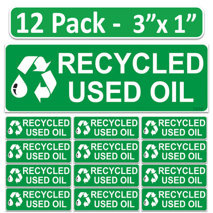 Littversions 12 Pack Recycled Used Oil Stickers - 3"x1" Fuel Identification Labels - Weatherproof, UV-Resistant Vinyl for Fuel Tanks, Tractors, Excavators, Construction Equipment