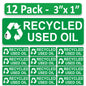 Littversions 12 Pack Recycled Used Oil Stickers - 3"x1" Fuel Identification Labels - Weatherproof, UV-Resistant Vinyl for Fuel Tanks, Tractors, Excavators, Construction Equipment