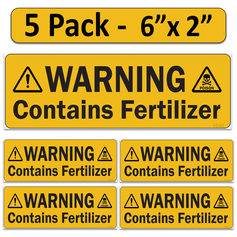 Littversions 5 Pack Warning Contains Fertilizer Stickers, 6"x2" Pump Sprayer Labels, Weatherproof Vinyl Decals for Garden & Lawn Pressure Sprayers, Chemical Identification Sign