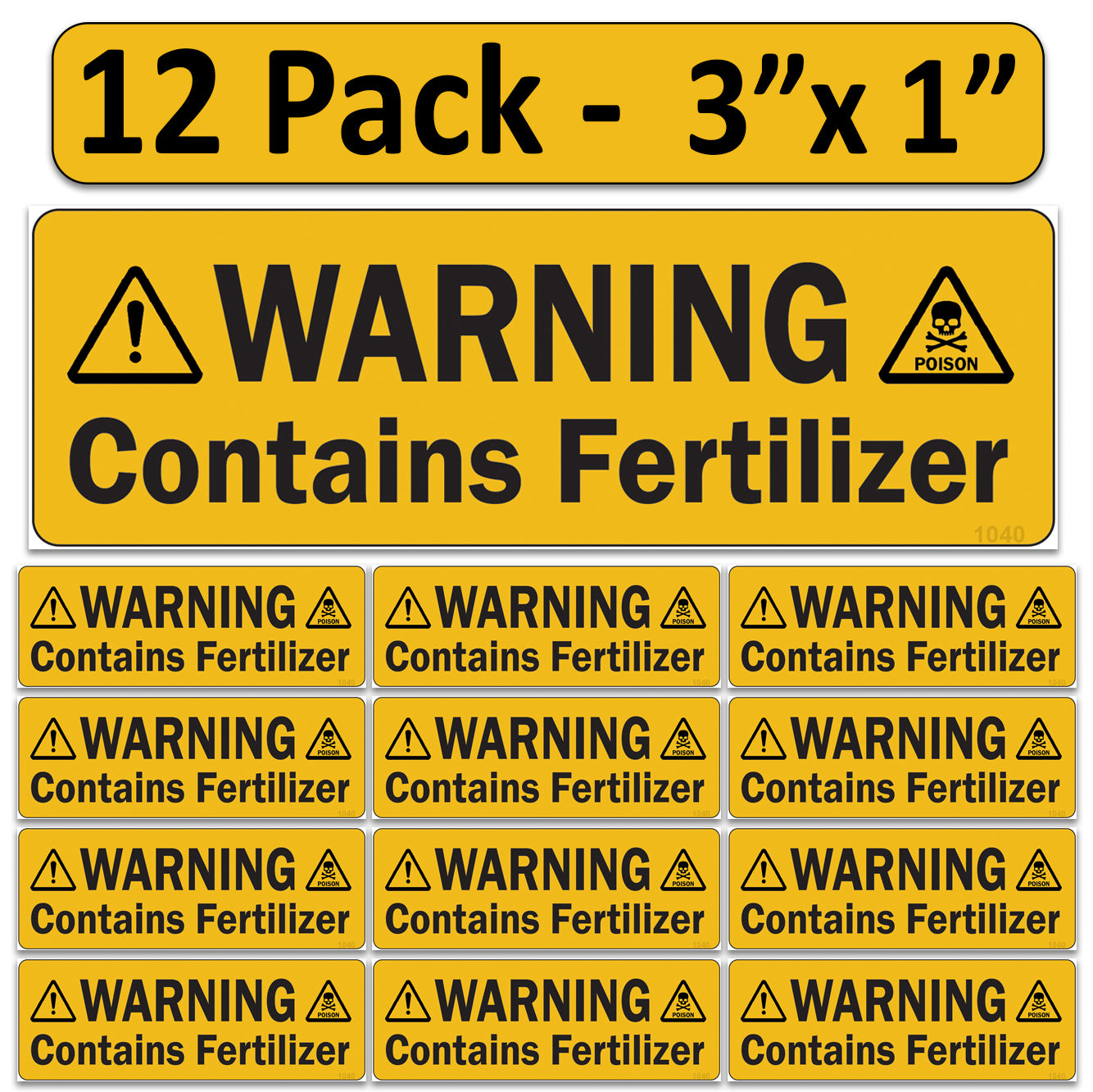 Littversions 12 Pack Warning Contains Fertilizer Stickers, 3"x1" Pump Sprayer Labels, Weatherproof Vinyl Decals for Garden & Lawn Pressure Sprayers, Chemical Identification Sign