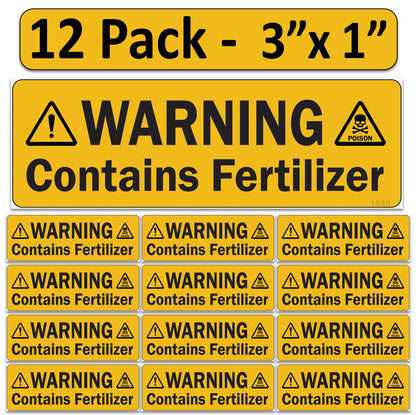 Littversions 12 Pack Warning Contains Fertilizer Stickers, 3"x1" Pump Sprayer Labels, Weatherproof Vinyl Decals for Garden & Lawn Pressure Sprayers, Chemical Identification Sign