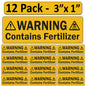 Littversions 12 Pack Warning Contains Fertilizer Stickers, 3"x1" Pump Sprayer Labels, Weatherproof Vinyl Decals for Garden & Lawn Pressure Sprayers, Chemical Identification Sign