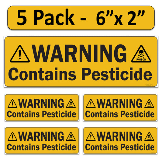 Littversions 5 Pack Warning Contains Pesticide Stickers, 6"x2" Pump Sprayer Labels, Weatherproof Vinyl Decals for Garden & Lawn Pressure Sprayers, Chemical Identification Sign