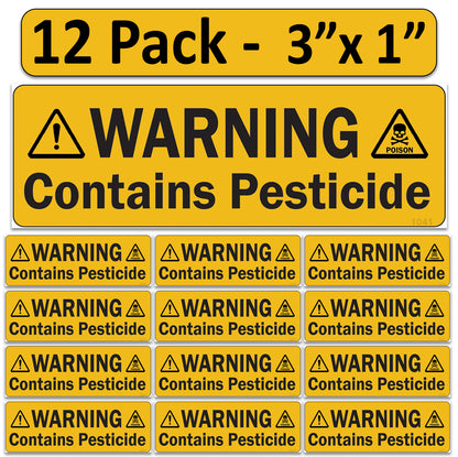 Littversions 12 Pack Warning Contains Pesticide Stickers, 3"x1" Pump Sprayer Labels, Weatherproof Vinyl Decals for Garden & Lawn Pressure Sprayers, Chemical Identification Sign