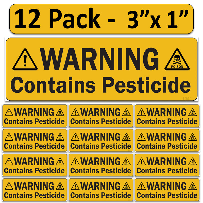 Littversions 12 Pack Warning Contains Pesticide Stickers, 3"x1" Pump Sprayer Labels, Weatherproof Vinyl Decals for Garden & Lawn Pressure Sprayers, Chemical Identification Sign