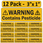 Littversions 12 Pack Warning Contains Pesticide Stickers, 3"x1" Pump Sprayer Labels, Weatherproof Vinyl Decals for Garden & Lawn Pressure Sprayers, Chemical Identification Sign