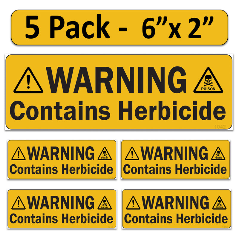 Littversions 5 Pack Warning Contains Herbicide Stickers, 6"x2" Pump Sprayer Labels, Weatherproof Vinyl Decals for Garden & Lawn Pressure Sprayers, Chemical Identification Sign