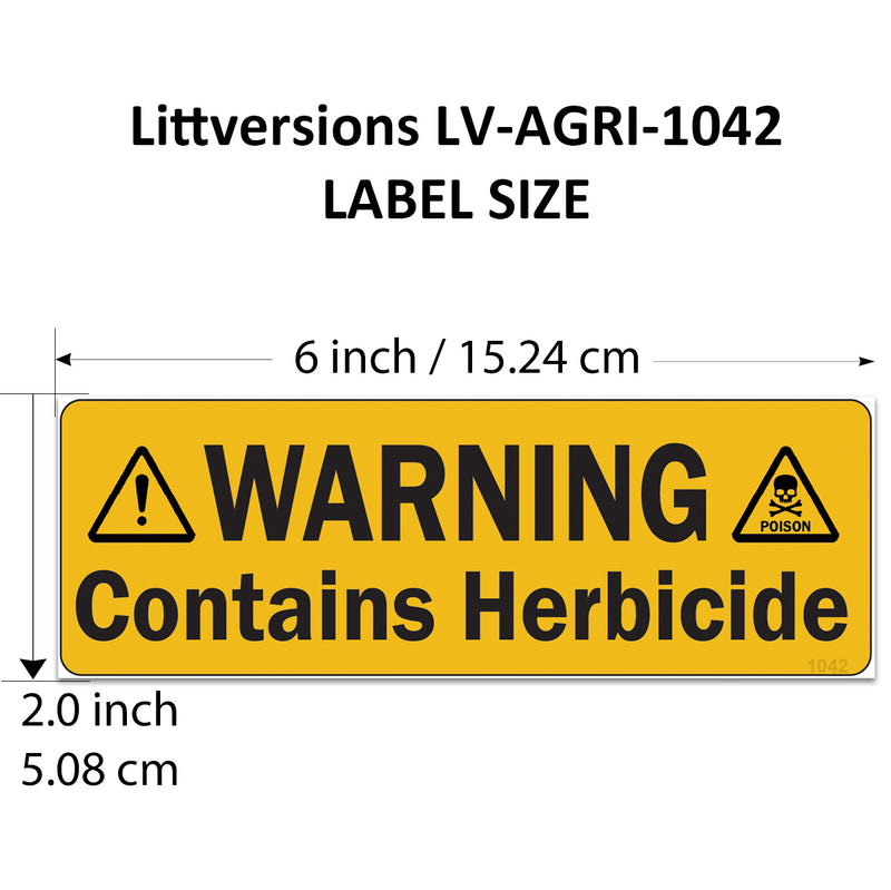 Littversions 5 Pack Warning Contains Herbicide Stickers, 6"x2" Pump Sprayer Labels, Weatherproof Vinyl Decals for Garden & Lawn Pressure Sprayers, Chemical Identification Sign