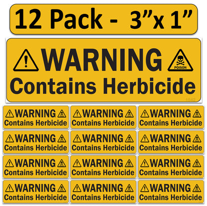 Littversions 12 Pack Warning Contains Herbicide Stickers, 3"x1" Pump Sprayer Labels, Weatherproof Vinyl Decals for Garden & Lawn Pressure Sprayers, Chemical Identification Sign