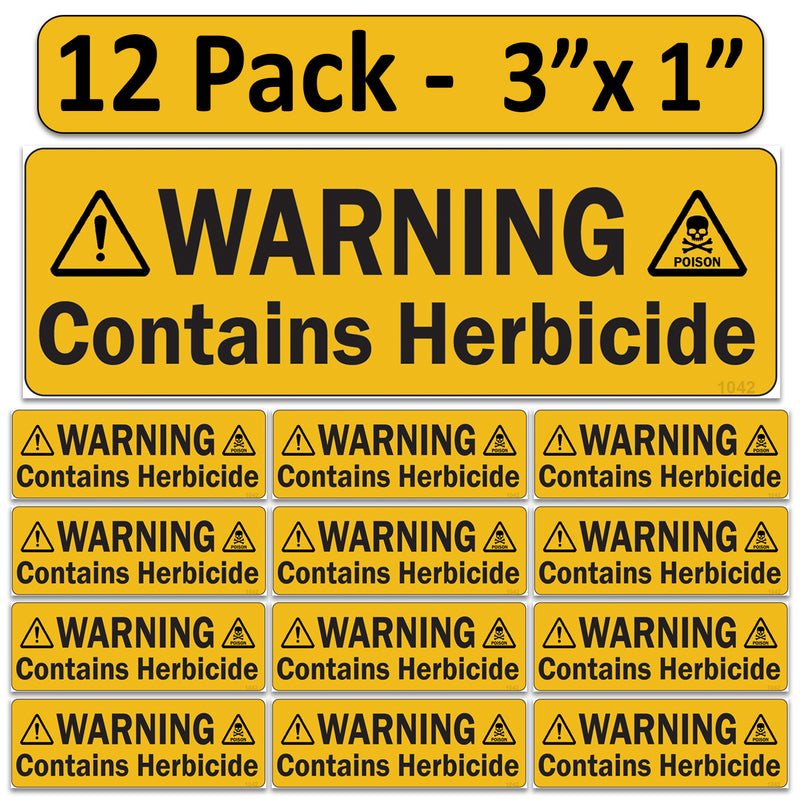 Littversions 12 Pack Warning Contains Herbicide Stickers, 3"x1" Pump Sprayer Labels, Weatherproof Vinyl Decals for Garden & Lawn Pressure Sprayers, Chemical Identification Sign