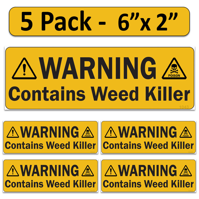 Littversions 5 Pack Warning Contains Weed Killer Stickers, 6"x2" Pump Sprayer Labels, Weatherproof Vinyl Decals for Garden & Lawn Pressure Sprayers, Chemical Identification Sign