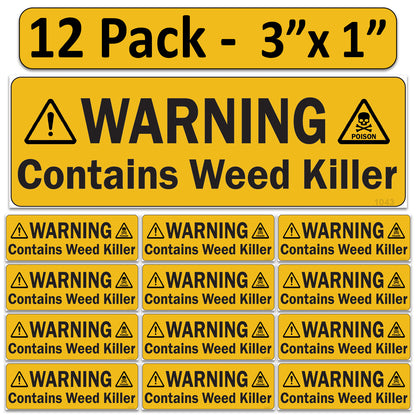 Littversions 12 Pack Warning Contains Weed Killer Stickers, 3"x1" Pump Sprayer Labels, Weatherproof Vinyl Decals for Garden & Lawn Pressure Sprayers, Chemical Identification Sign