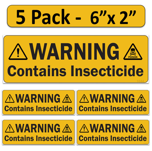 Littversions 5 Pack Warning Contains Insecticide Stickers, 6"x2" Pump Sprayer Labels, Weatherproof Vinyl Decals for Garden & Lawn Pressure Sprayers, Chemical Identification Sign