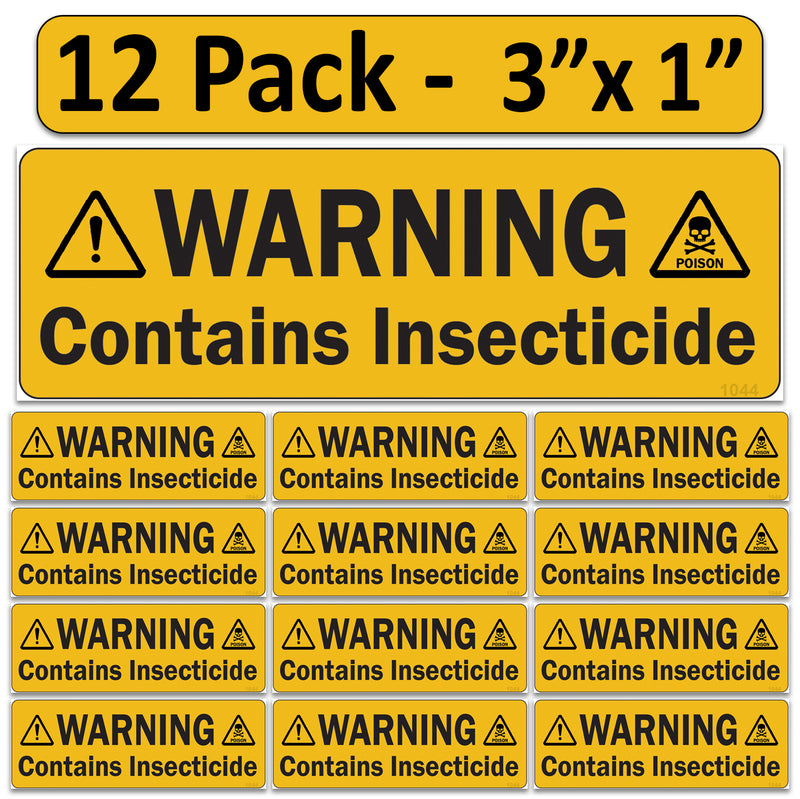 Littversions 12 Pack Warning Contains Insecticide Stickers, 3"x1" Pump Sprayer Labels, Weatherproof Vinyl Decals for Garden & Lawn Pressure Sprayers, Chemical Identification Sign