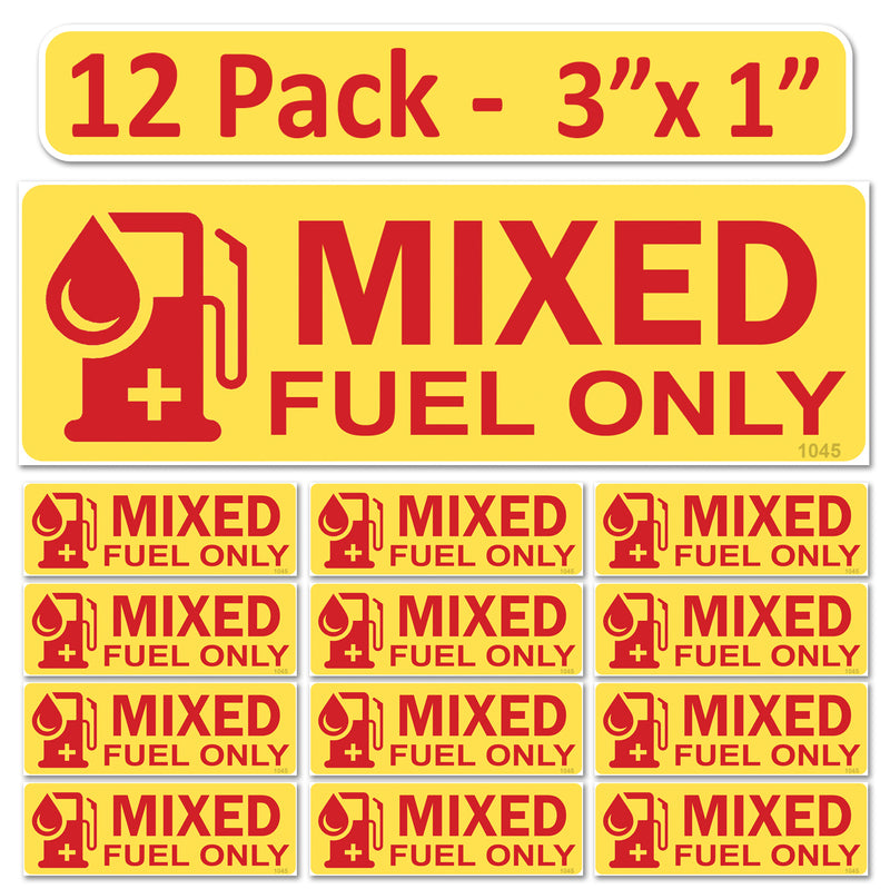 12 Pack Mixed Fuel Only Stickers - 3"x1" Fuel Identification Labels - Weatherproof, UV-Resistant Vinyl for Fuel Tanks, Tractors, Excavators, Construction Equipment