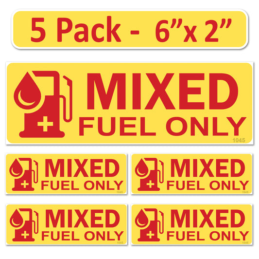 5 Pack Mixed Fuel Only Stickers - 6"x2" Fuel Identification Labels - Weatherproof, UV-Resistant Vinyl for Fuel Tanks, Tractors, Excavators, Construction Equipment