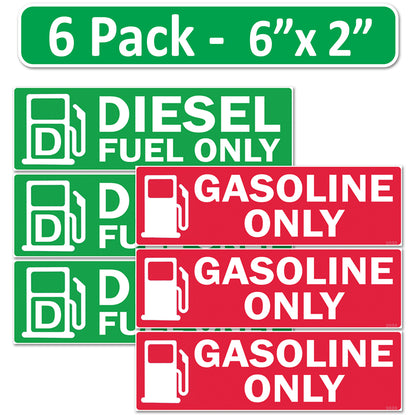 6 Pack Combo Diesel Gasoline Fuel Only - 6"x2" Fuel Identification Labels - Vinyl Fuel Tanks, Tractors, Excavators, Construction Equipment
