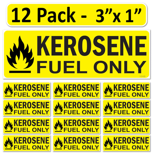 12 Pack Kerosene Fuel Only Stickers - 3"x1" Fuel Identification Labels - Weatherproof, UV-Resistant Vinyl for Fuel Tanks, Tractors, Excavators, Construction Equipment