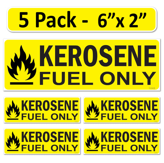 5 Pack Kerosene Fuel Only Stickers - 6"x2" Fuel Identification Labels - Weatherproof, UV-Resistant Vinyl Fuel Tanks, Tractors, Excavators, Construction Equipment