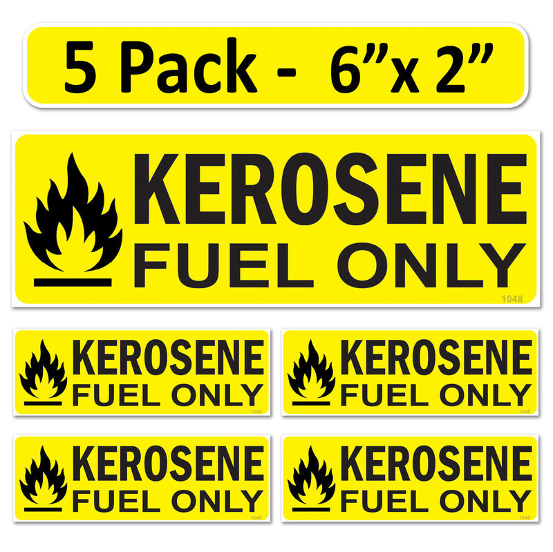 5 Pack Kerosene Fuel Only Stickers - 6"x2" Fuel Identification Labels - Weatherproof, UV-Resistant Vinyl Fuel Tanks, Tractors, Excavators, Construction Equipment