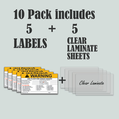 10 Pack 6.5" x4" NEC 2026 Compliant Vinyl Write-On Arc Flash Labels (Warning) Legend Warning Arc Flash and Shock Hazard Appropriate PPE Required Flash Protection Boundary 121085 121079