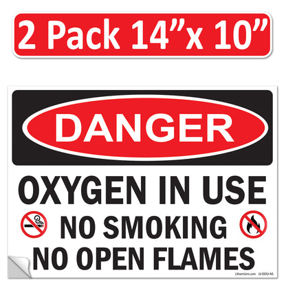 Danger Oxygen In Use No Smoking No Open Flames OSHA WARNING Safety Hazard Label Sign Decal 6 mil Laminated Engineer Grade UV Protected ANSI NFPA Weather Resistant Indoor Outdoor 42664