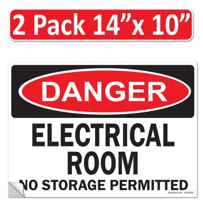 Danger Electrical Room, No Storage Permitted OSHA WARNING Safety Hazard Label Sign Decal 6 mil Laminated Engineer Grade UV Protected ANSI NFPA Weather Resistant Indoor Outdoor Use 127004