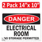 Danger Electrical Room, No Storage Permitted OSHA WARNING Safety Hazard Label Sign Decal 6 mil Laminated Engineer Grade UV Protected ANSI NFPA Weather Resistant Indoor Outdoor Use 127004