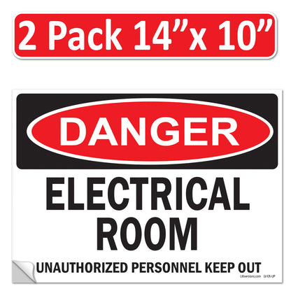 Danger Electrical Room, Unauthorized Personnel Keep Out OSHA WARNING Safety Hazard Label Sign Decal 6 mil Laminated Engineer Grade UV Protected ANSI NFPA Weather Resistant Indoor Outdoor