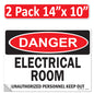 Danger Electrical Room, Unauthorized Personnel Keep Out OSHA WARNING Safety Hazard Label Sign Decal 6 mil Laminated Engineer Grade UV Protected ANSI NFPA Weather Resistant Indoor Outdoor