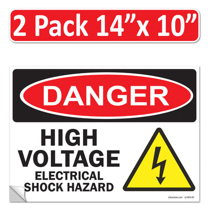 Danger High Voltage, Electrical Shock Hazard OSHA WARNING Label Sign Decal 6 mil Laminated Engineer Grade UV Protected Red Black White ANSI NFPA Weather Resistant Indoor Outdoor 131702