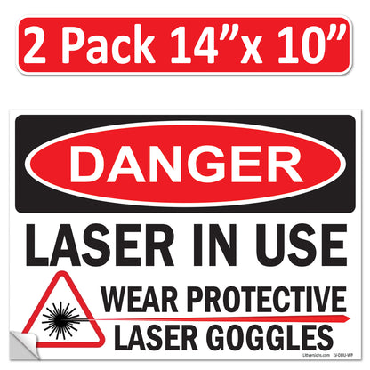 Danger Laser In Use Wear Protective Goggles Eyerwear OSHA WARNING Safety Hazard Label Sign Decal 6 mil Laminated Engineer Grade UV Protected ANSI NFPA Weather Resistant Indoor Outdoor