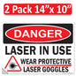 Danger Laser In Use Wear Protective Goggles Eyerwear OSHA WARNING Safety Hazard Label Sign Decal 6 mil Laminated Engineer Grade UV Protected ANSI NFPA Weather Resistant Indoor Outdoor