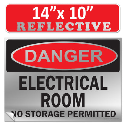 Danger Electrical Room, No Storage Permitted OSHA WARNING Safety Hazard Label Sign Decal 6 mil Laminated Engineer Grade UV Protected ANSI NFPA Weather Resistant Indoor Outdoor Use 127004