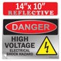Danger High Voltage, Electrical Shock Hazard OSHA WARNING Label Sign Decal 6 mil Laminated Engineer Grade UV Protected Red Black White ANSI NFPA Weather Resistant Indoor Outdoor 131702