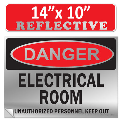 Danger Electrical Room, Unauthorized Personnel Keep Out OSHA WARNING Safety Hazard Label Sign Decal 6 mil Laminated Engineer Grade UV Protected ANSI NFPA Weather Resistant Indoor Outdoor